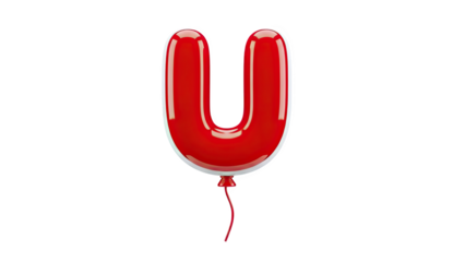 3D Red Letter U Balloon on transparent background