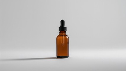 Minimalist Amber Dropper Bottle Mockup on White Background for Cosmetics and CBD Oil