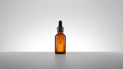 Blank Amber Glass Serum Dropper Bottle Isolated on Minimalist Background.