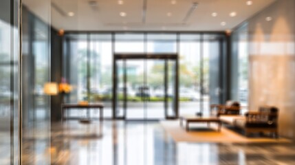 interior lobby with blurred glass door background suitable for layout or text overlay design