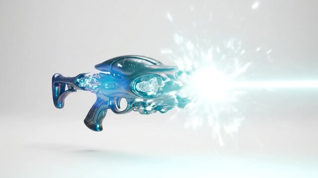P108-3d rendering of an alien laser gun isolated on white background 4K 10s