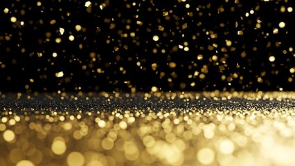 Glittering gold bokeh lights on black background for festive and celebratory designs