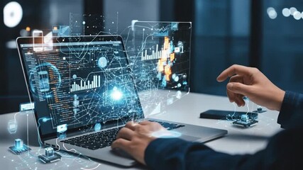 Futuristic Technology Data Analysis on Laptop Screen. - Powered by Adobe
