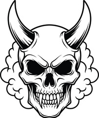A scary human skull and crossbones vector illustration on a white or black background featuring a gothic pirate skeleton head design for a horror Halloween tattoo or death symbol icon