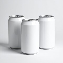 Three blank white aluminum soda cans