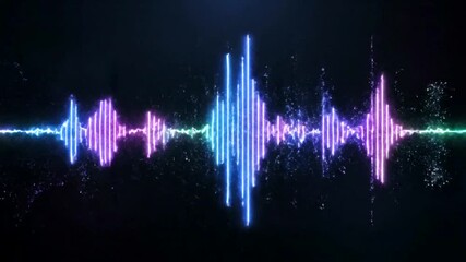 Abstract audio waveform visualization with vibrant neon colors against a dark background. - Powered by Adobe