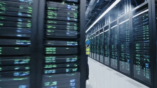 Data center building Frankfurt 4 large scale computer and IT infrastructure in Germany showing high technology server farm and digital storage facility in 4K resolution