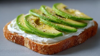 toast topped with cream cheese and avocado emphasizing healthy fats for nutritious snacks