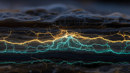 Lightning Streaks Across Rocky Terrain