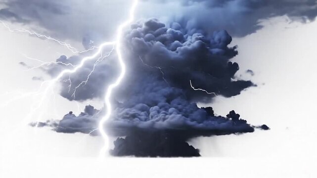P13-Storm clouds with lightnings isolated on white background - Generative AI 4K 10s