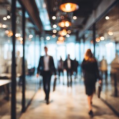 Fototapeta premium defocused modern business workspace in india with executives walking in background 