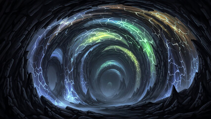 Cavern Tunnel with Glowing Colors