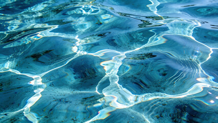 Clear blue water with rippling surface and sunlight reflections