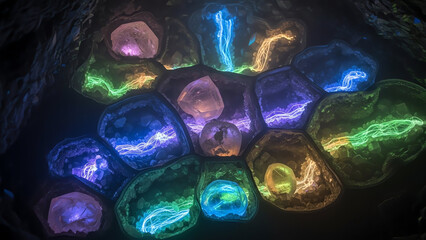 Crystal Caves with Glowing Prisms and Neon Veins