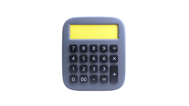 3D Gray Calculator with Yellow Screen on transparent background - Powered by Adobe