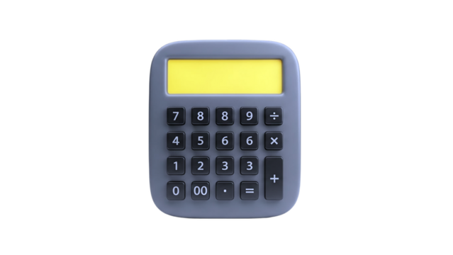 3D Gray Calculator with Yellow Screen on transparent background - Powered by Adobe