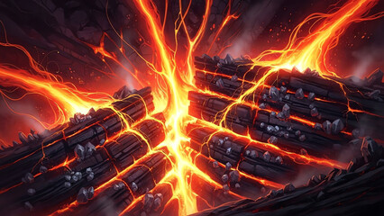 Volcanic Lava Cracks in Dark Rock