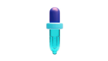 3D Medical dropper with blue liquid and transparent background