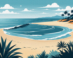 Oil painting . Artistic brush strokes. Landscape by the ocean.