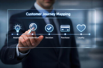 Customer journey mapping concept on interactive digital screen