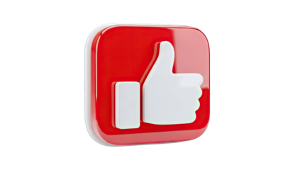 3D Red Thumbs Up Icon on transparent background