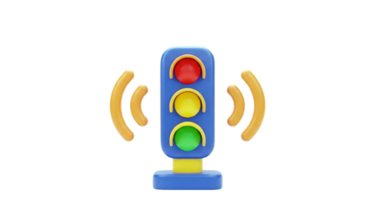 3D traffic light with wireless signal waves on transparent background