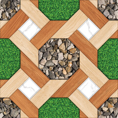 wooden frame texture background combined with green grass and gravel