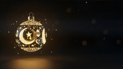 Golden Islamic Ramadan Ornament with Crescent Moon and Star.