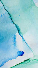 Vertical abstract watercolor background with washes of pastel blue and seafoam green on textured paper.