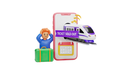 Frustrated Traveler Misses Train Due to Sold Out Tickets on transparent background