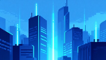 Fototapeta premium Futuristic cityscape with glowing towers