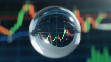 Crystal ball reflecting stock market trends animation