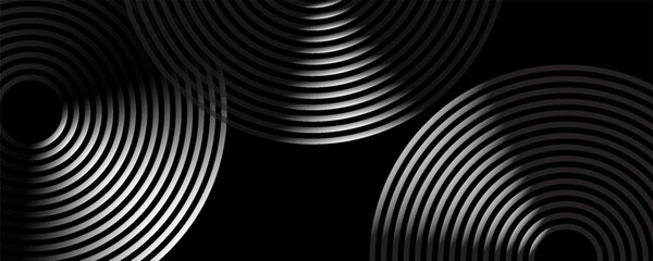 Abstract black background with circle lines pattern. Black metal lines texture. Modern shiny black and gray gradient lines creative design. Suit for wallpaper, backdrop, banner, poster.