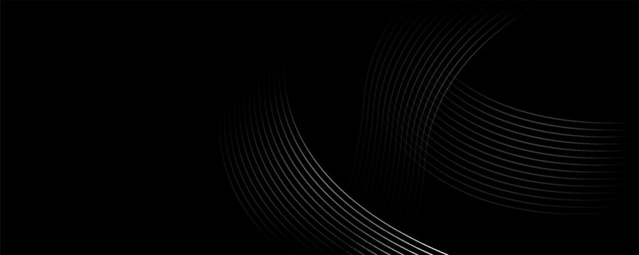 Abstract black background with circle lines pattern. Black metal lines texture. Modern shiny black and gray gradient lines creative design. Suit for wallpaper, backdrop, banner, poster.
