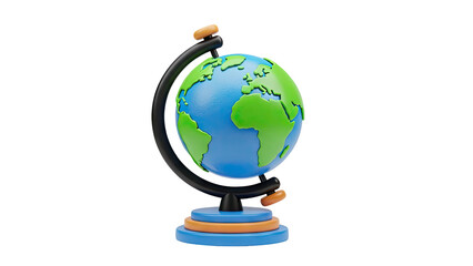 3D Stylized globe on a stand on transparent background