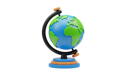 3D Stylized globe on a stand on transparent background