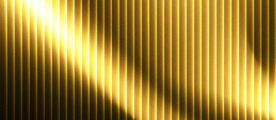 Abstract grainy ribbed glass background in golden orange tones with glossy curved texture, vertical light lines and smooth gradient for use in luxury design or digital surface visuals