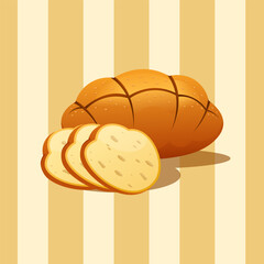 Fresh Bread Loaf with Slices Vector Illustration
