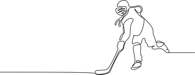 Continuous Line Art of an Ice Hockey Player with Stick Vector