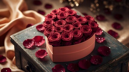 Heart-shaped box of roses