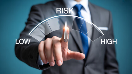 Businessman adjusting risk level on futuristic gauge control