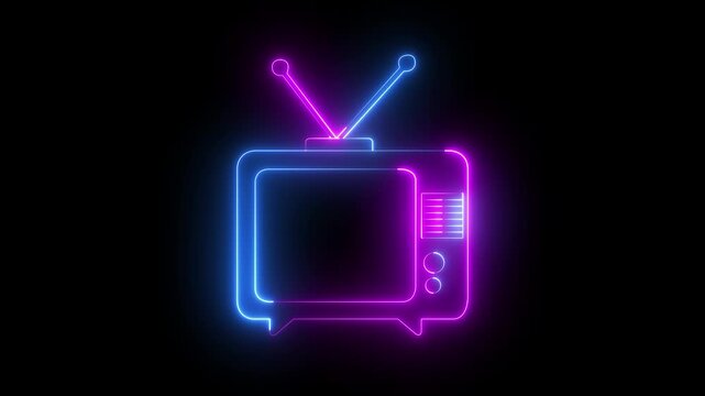 Neon television icon isolated on black background. tv icon animation. Television sign. Can be used to compose various media such as news. 4k video animation.