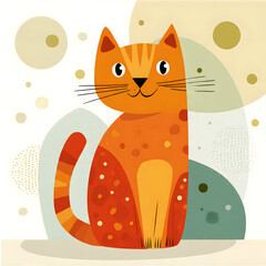 Flat vector illustration of a playful cartoon cat