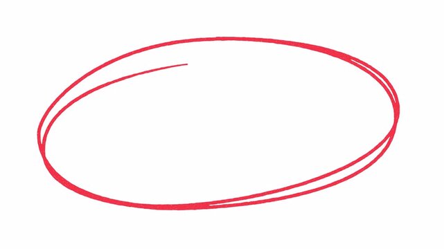 Hand-drawn red circle highlight animation transparent background in 4K alpha channel