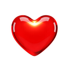Red heart glossy love icon on transparent background