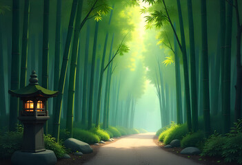 An atmospheric art print of a misty bamboo path, bringing tranquility and Japanese aesthetic to modern home or office decor.