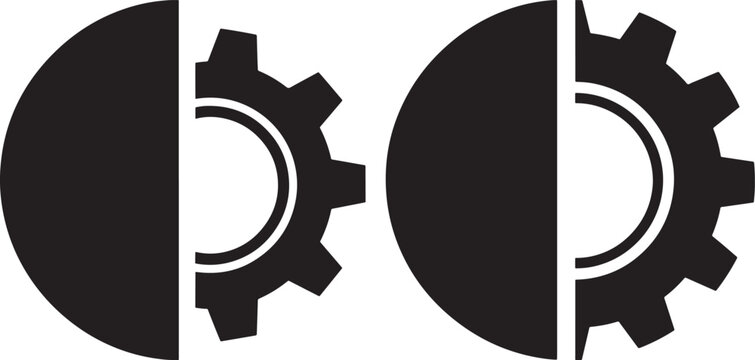 Split gear and circle icons, half mechanism symbol