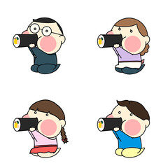 節分で恵方巻きを食べている家族のイラストセット