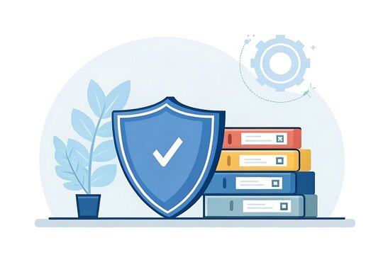 Corporate risk management and security protection concept with shield and documents