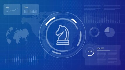 Motion graphics knight chess icon on futuristic data analytics background for digital strategy and business intelligence concept looped animation - Powered by Adobe